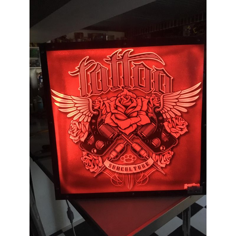 ENSEIGNE : 50X50CM TATTOO SHOP ROSE ROUGE