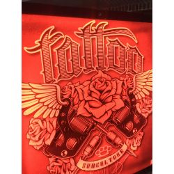 ENSEIGNE : 50X50CM TATTOO SHOP ROSE ROUGE