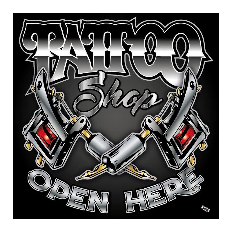 ENSEIGNE : 50X50CM TATTOO SHOP : 2 DERMO NOIR/GRIS