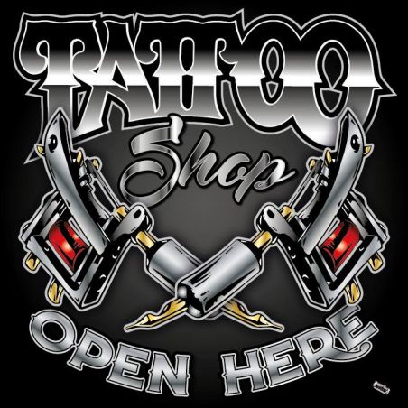 ENSEIGNE : 50X50CM TATTOO SHOP : 2 DERMO NOIR/GRIS