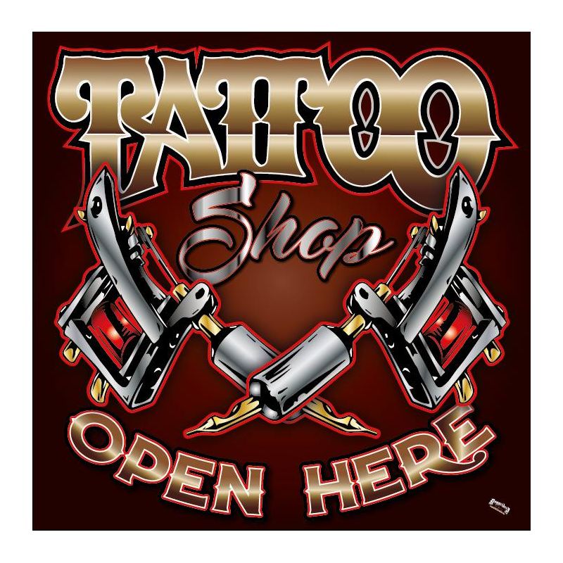 ENSEIGNE : 50X50CM TATTOO SHOP : 2 DERMO BURGUNDY/GOLD