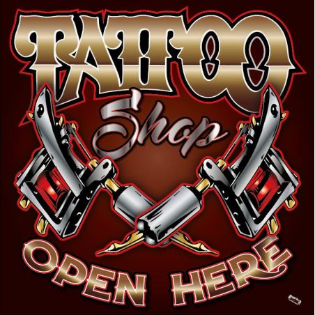 ENSEIGNE : 50X50CM TATTOO SHOP : 2 DERMO BURGUNDY/GOLD