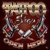ENSEIGNE : 50X50CM TATTOO SHOP : 2 DERMO BURGUNDY/GOLD