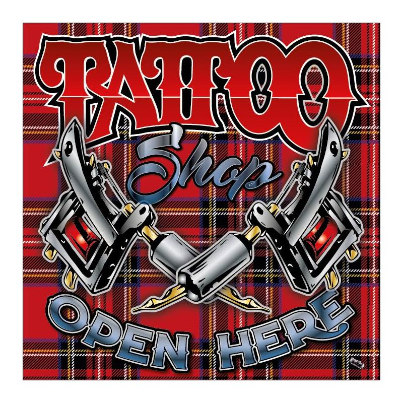 ENSEIGNE : 50X50CM TATTOO SHOP : 2 DERMO CARREAUX ROUGE
