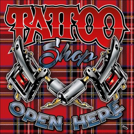 ENSEIGNE : 50X50CM TATTOO SHOP : 2 DERMO CARREAUX ROUGE