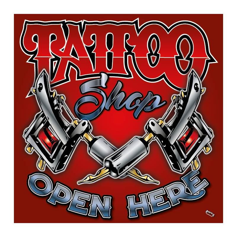 ENSEIGNE : 50X50CM TATTOO SHOP : 2 DERMO ROUGE
