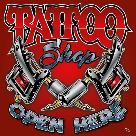 ENSEIGNE : 50X50CM TATTOO SHOP : 2 DERMO ROUGE