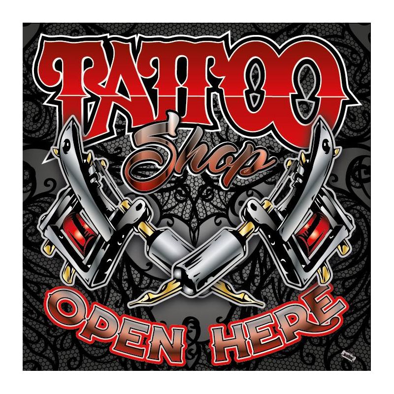 ENSEIGNE : 50X50CM TATTOO SHOP : 2 DERMO DENTELLE GRIS/ROUGE