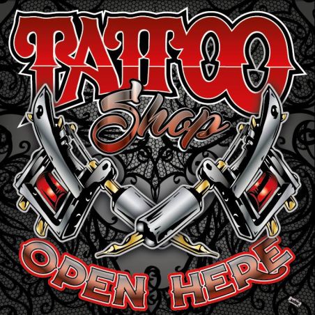 ENSEIGNE : 50X50CM TATTOO SHOP : 2 DERMO DENTELLE GRIS/ROUGE