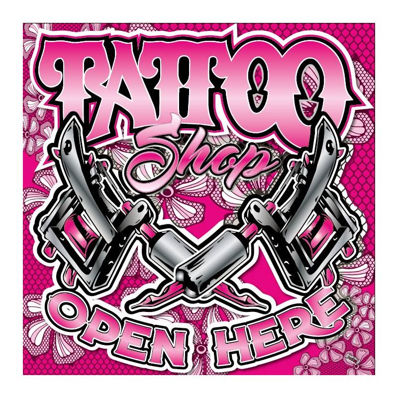 ENSEIGNE : 50X50CM TATTOO SHOP : 2 DERMO DENTELLE ROSE/ROSE