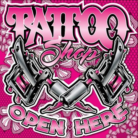 ENSEIGNE : 50X50CM TATTOO SHOP : 2 DERMO DENTELLE ROSE/ROSE