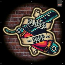 ENSEIGNE LUMINEUSE : 50X50 CM BARBER SHOP OLD SCHOOL RAZOR