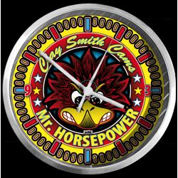PENDULE CUSTOM : CLAY SMITH MR HORSEPOWER ROND YEL