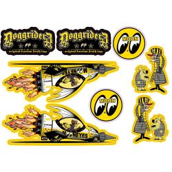 PLAQUE A4 AUTOCOLLANT AUTO : Les Fous du volant : MOONEYES DIABOLO ET SATANAS THE MEAN MACHINE